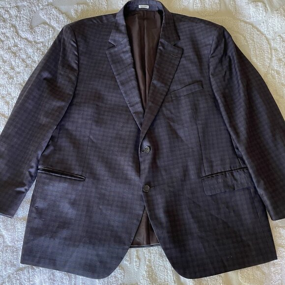Peter Millar Mens 52R Blue/Brown Gingham Plaid Check Wool Sport Coat Blazer - Picture 1 of 13